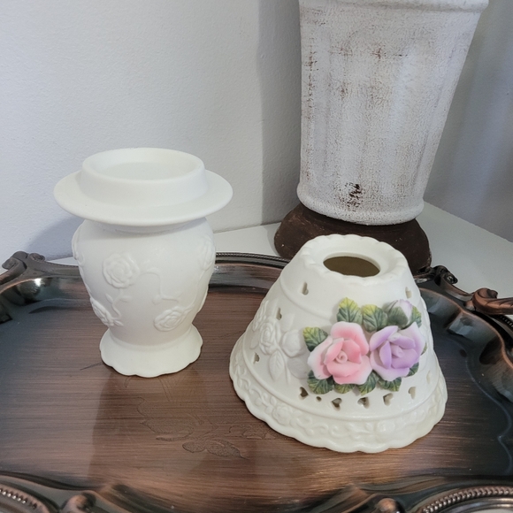 Vtg Bisque Porcelain Fairy Lamp Candle Holder - Picture 6 of 7